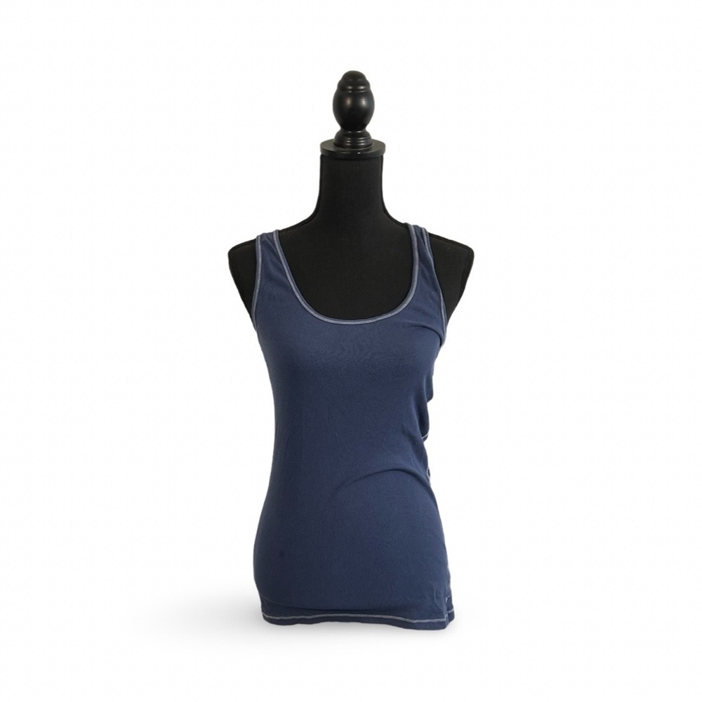 Vintage American Eagle Cami Tank Top Blue Ribbed Knit Y2K Sz L